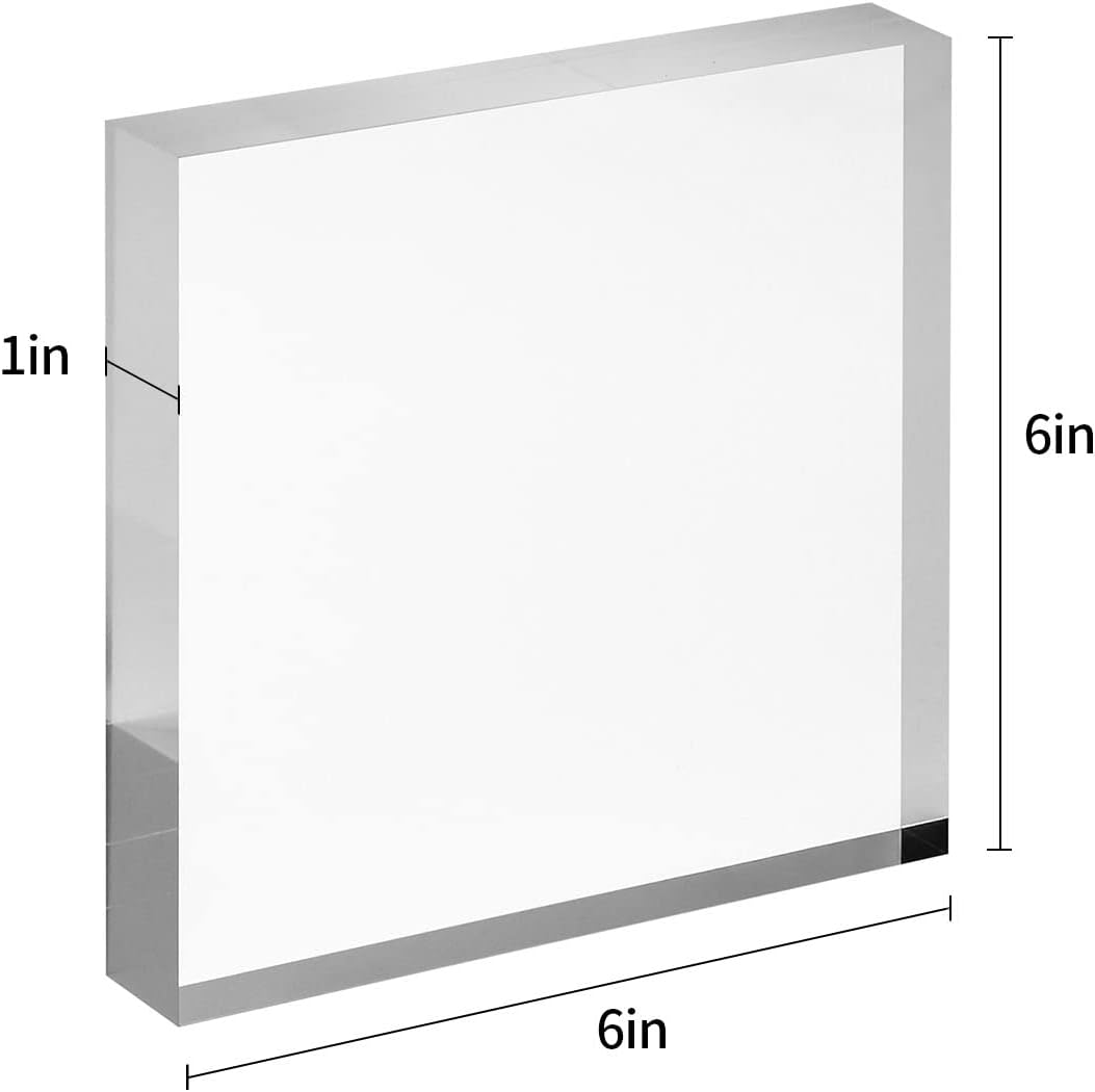 CiaoHER 6in Square Acrylic Cube Display Block, 1in Thickness, 2 Pack | Clear Polished, Pedestal Stand Riser, Solid