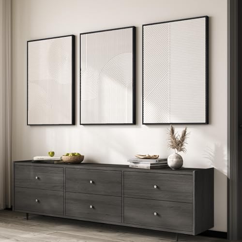 Large 3D Textured Modern White Abstract Wall Art for Living Room, 3 Piece