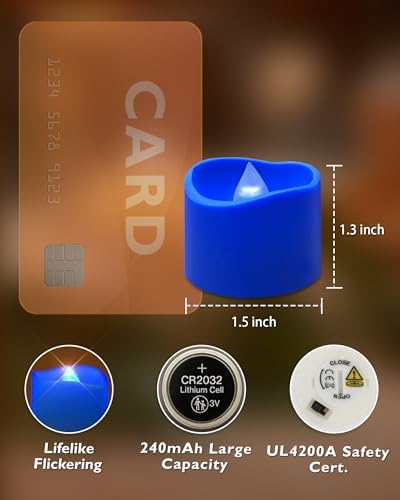 Homemory 12-Pack Blue Flameless Battery Tea Light Candles, 200+ Hours