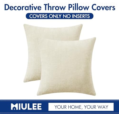 MIULEE Soft Chenille Throw Pillow Covers Cream 20x20 Inch Pack of 2