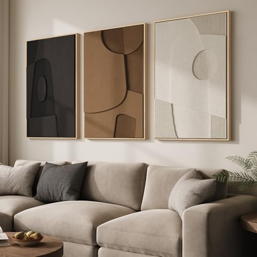 3D Textured Large Framed Abstract Wall Art for Living Room, 3Piece 24x36 In