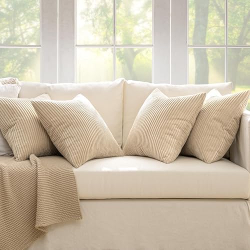 MIULEE Soft Corduroy Decorative Throw Pillow Covers Beige 20x20