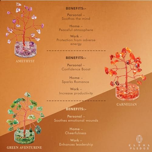 Set of 12 Crystal Trees Unique Birthday Gifts for Women, Mom & Dad, Orgone Base Handmade Reiki Healing Stones for Home
