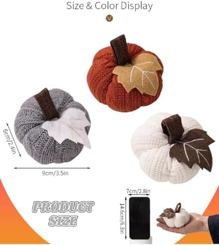 6Pcs Knitted Pumpkin Decor Set, Small Fall Hanging Ornaments for Home