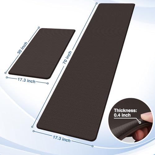 StepRite Kitchen Mats for Floor, 2-Piece Anti-Fatigue Rugs, Chocolate