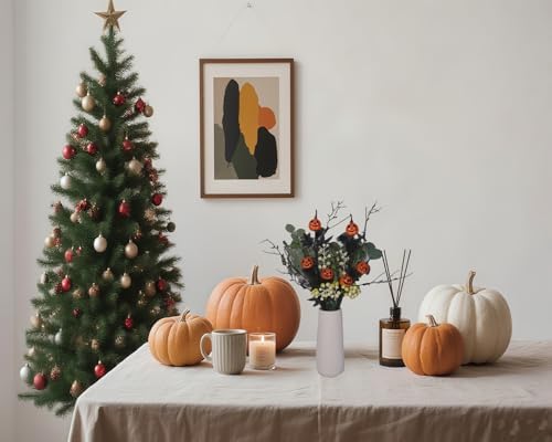 5PCS Halloween Decorations, Black Artificial Flowers, 21 Inch Artificial Pumpkin Maple Leaf Floral Stems Halloween Branches Decoration for Indoor Home Farmhouse Party Vase Arrangement Décor
