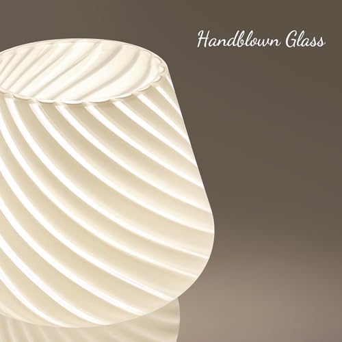 ONEWISH Mushroom Lamp-Small Bedside Table Lamp with Striped Glass, Nightstand Lamp for Bedroom, Living Room, 3000K E26