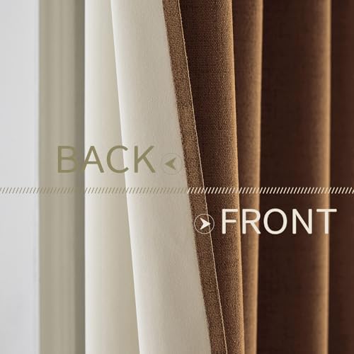 MIULEE 100% Blackout Linen Curtains for Bedroom 52x108 Inches Brown