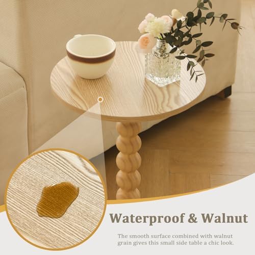 Fultyle Round Side Table, Small Drink Table for Small Spaces, Modern Accent End Table with Solid Wood Leg for Living