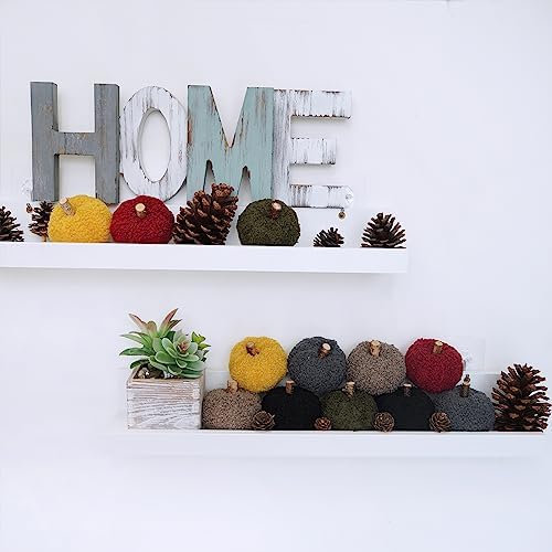 Winlyn 12 Pcs Assorted Small Faux Sherpa Pumpkins Decorative Burgundy Yellow Olive Gray Taupe Black Fabric Foam Pumpkins for Farmhouse Fall Thanksgiving Halloween Table Centerpiece Decor
