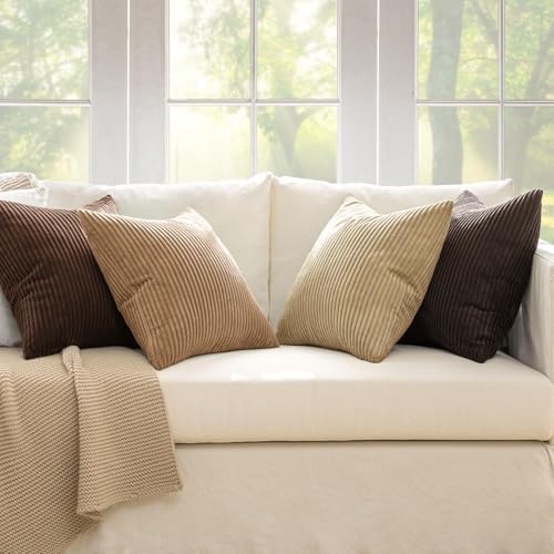 MIULEE Fall Corduroy Decorative Throw Pillow Covers Dark Brown 18x18