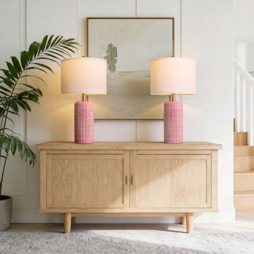 PoKat 23" Ceramic Table Lamps for Living Room, Farmhouse Bedside Lamps Set of 2 for Bedroom, Rustic Nightstand Lamps