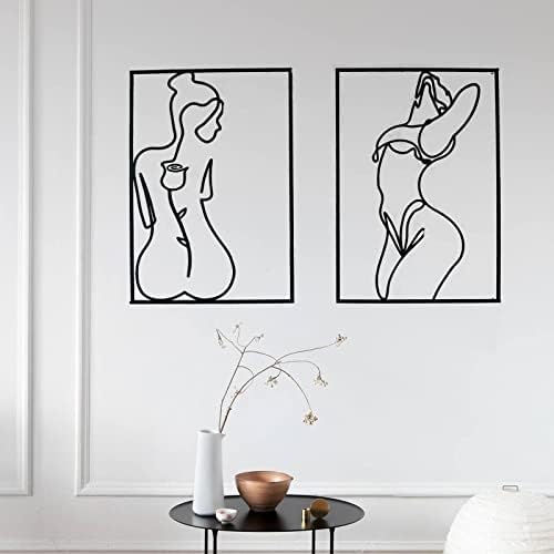 Glamativity 4 Pack Black Wall Art Décor, Minimalist Décor Single Line Art Wall Décor, Real Metal Wall Art, Woman's Body