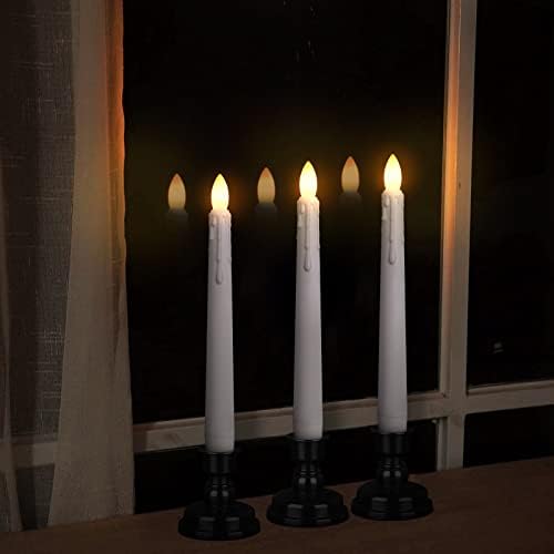 Daord LED Battery Operated Window Candle with Remote & Timer Flickering Warm Light Christmas Flameless Taper Candles for Party Holiday Wedding Home Table Decoration (Pack of 6,White+Black Holder(A))…