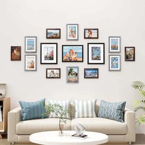 Vittanly 15 Pack Gallery Wall Frame Set, Black, Brown, Grey