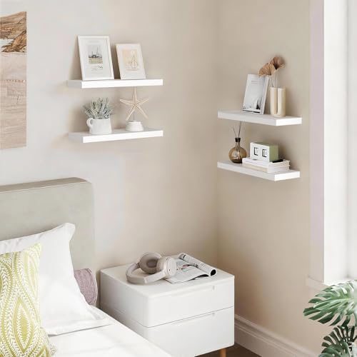 BAYKA White Floating Shelves 15.7in, Set of 4, Wall Mount Rustic Wood Shelf