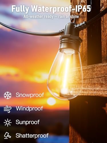 60FT LED Outdoor String Lights with 16+1 Edison Shatterproof Waterproof Bulbs, 2700K Commercial Grade Patio Lights