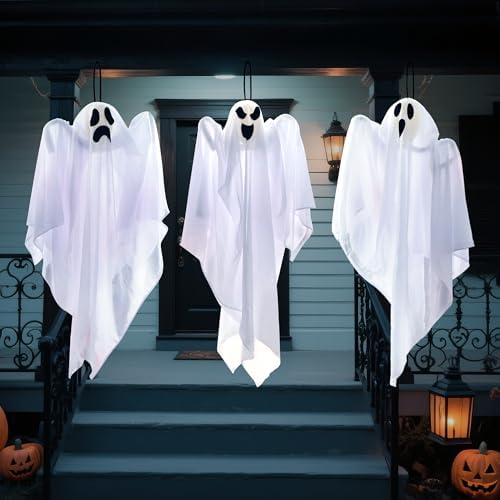 JOYIN 3 PCS Halloween Party Decorations 27.5" Hanging Ghosts, Cute Flying Ghosts for Front Yard Patio Lawn Garden Party Décor and Holiday Decorations