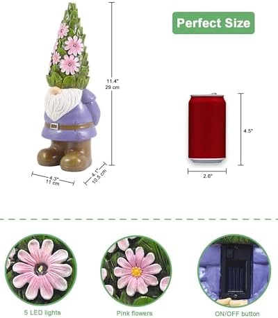 Nacome Solar Garden Outdoor Statues Gnome with Succulent
