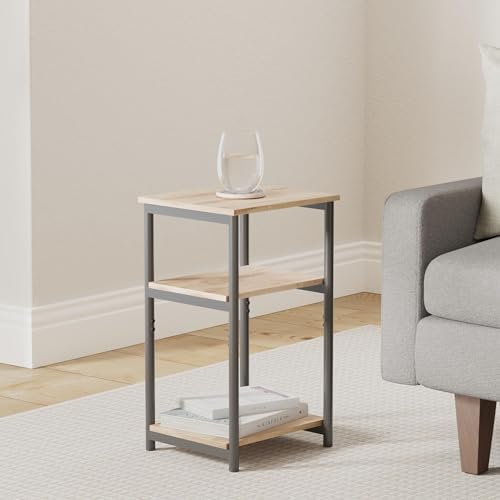 VASAGLE Side Table, Small End Table, Tall Nightstand, Steel Frame