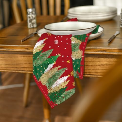 Horaldaily Christmas Cloth Napkins, Pine Tree Stars, Red, Set of 8
