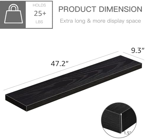 QEEIG Extra Long Floating Shelves for Wall (Black, Set of 2, 47.2")