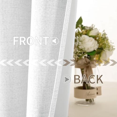 MIULEE 100% Blackout Linen Curtains for Bedroom 52x108 Inches Bright White