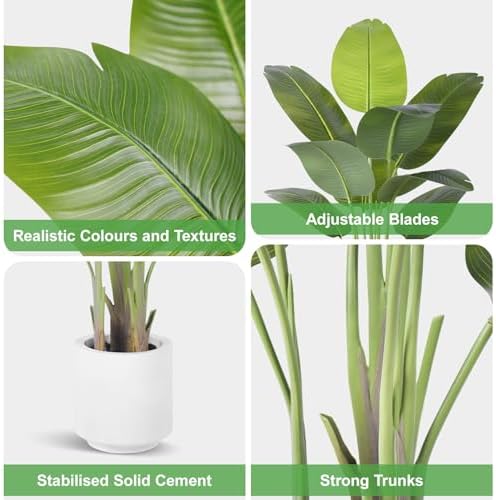 Artificial Bird of Paradise Plant 4Ft Tall Fake Tropical Palm Tree Large Fake Plants with 9 Silk Banana Leaves Faux