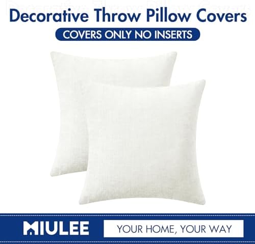 MIULEE Soft Chenille Throw Pillow Covers White 18x18 Inch Pack of 2
