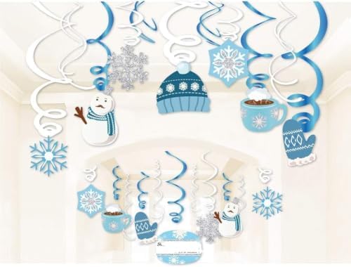 Christmas Snowman,Snowflake,Winter,Snow Hanging Swirl Decorations for Festival,Party,Together,Celling,Classroom,Home,Office,Bedroom(30Ct)