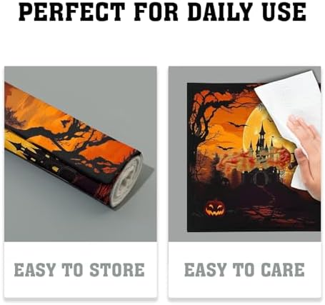 Halloween Placemats Set of 4 18x12 Inch Spooky Witch Bat Castle Pumpkin Linen Place Mats Heat-Resistant Washable Wipeable Fall Holiday Table Mats for Party Kitchen Dining Room Dinner Table Decor