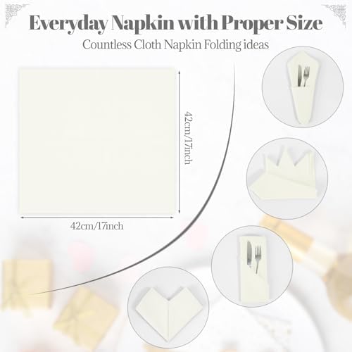 PLOYMONO Ivory Cloth Napkins - 8 Pack 17" x 17" Washable Polyester Napkins