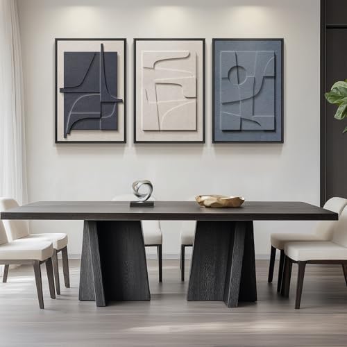 Large 3D Textured Framed Blue White Abstract Wall Art Set, 3 Piece 20x30 In