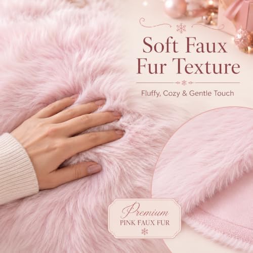 AOGU 36 Inch Faux Fur Christmas Tree Skirt Pink Plush Skirt for Merry Christmas Party Christmas Tree Decoration