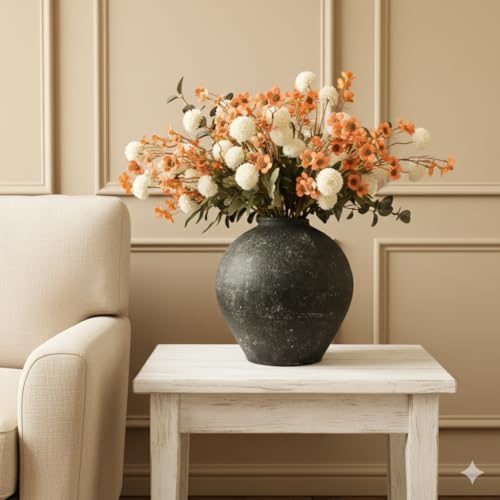 22 Long Stems Faux Silk Flowers, White & Orange Floral Arrangement