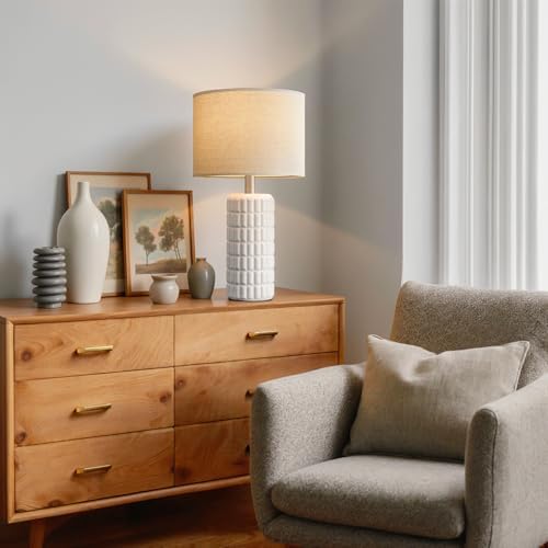 Seealle 23" Modern Ceramic Table Lamps Set of 2, Lamps for Bedroom, White