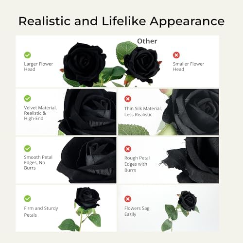 Auihiay 104PCS Black Roses, Faux Roses, Artificial Flowers Roses