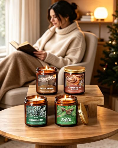 AOOVOO Winter Candles Set - 4 Pack Candles for Home Scented, 28 oz Soy Wax