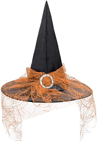 Witch Hat for Women Lace Halloween Costume Hat with Sparkling Buckle