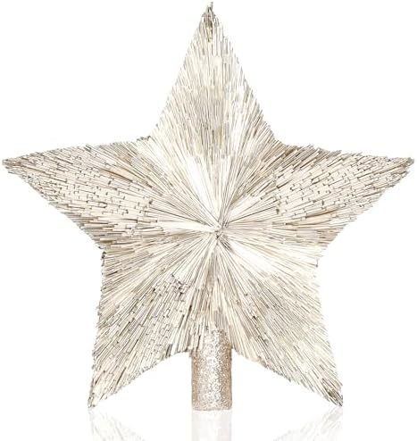Threehoney 8.3 Inch Christmas Star Tree Topper Glitter Decor,Champagne Gold