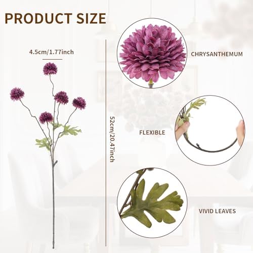 DuHouse 6pcs Artificial Flowers Faux Silk Pompon Mum Chrysanthemum Ball