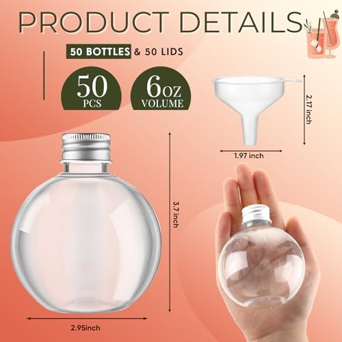 Layhit 50 Pack 6 oz Plastic Potion Bottles with Lids, Silver Aluminum Cap