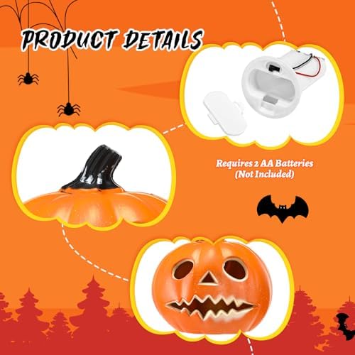 Tujoe 6 Pcs Halloween Pumpkin Lantern Set Light up LED,Orange