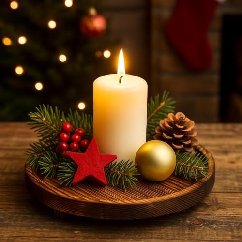 Round Wood Riser Bathroom Tray Countertop Vanity Tray Kitchen Sink Decor