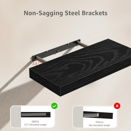QEEIG Floating Shelves for Wall Small Shelf (Black, Set of 3, 15.7" x 6.7")