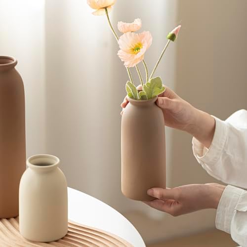 Tall Decorative Ceramic Vase Set / Standard Coffee Mix / White / 10.4 Inch / Set of 3