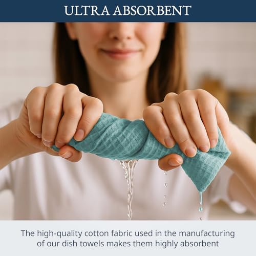 LANE LINEN Tea Towels for Kitchen 100% Cotton Tightly Woven 6 Pack - Aqua