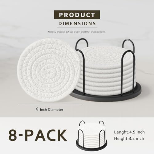 Lazebox Coasters Set of 8 for Drinks, 4 Inch Large Coasters for Coffee Table, Tabletop Protection for Hot & Cold