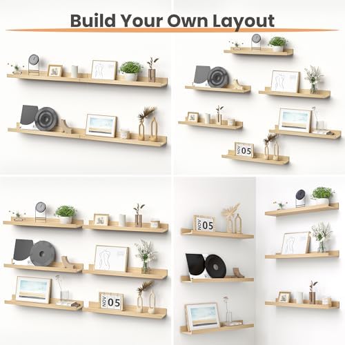 upsimples Floating Shelves for Wall Decor Storage, Natural, 6Pcs, 23.6''