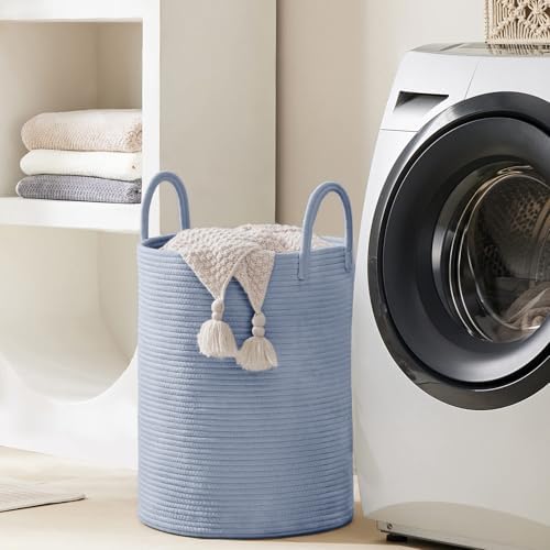 YOUDENOVA Cotton Rope Laundry Hamper Basket, 58L Blanket Basket for Nursery